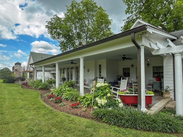 4929 Snow Creek Rd, Santa Fe, TN 38482 - rear view of property with ceiling fan, a yard, and a patio