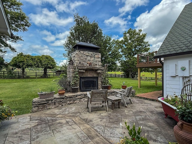 4929 Snow Creek Rd, Santa Fe, TN 38482 - view of patio with an outdoor stone fireplace and a deck
