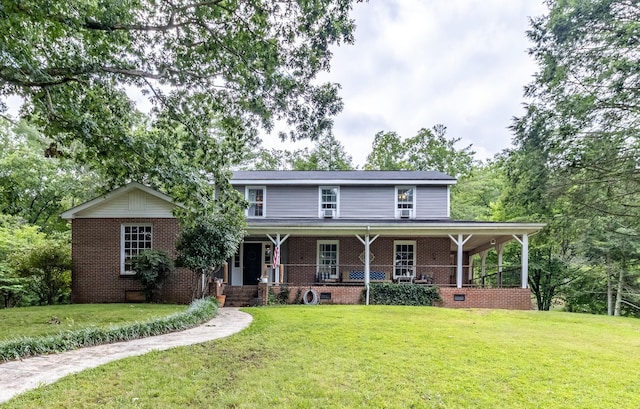 133 Stagg St, Dunlap, TN 37327 - view of front of home featuring brick siding, covered porch, a front lawn, and crawl space