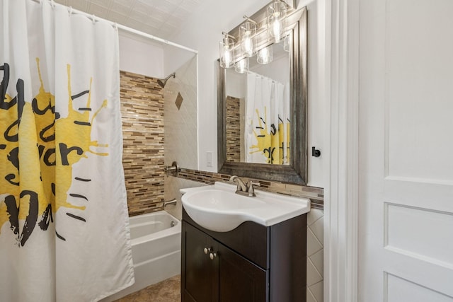 1338 Ardee Ave, Nashville, TN 37216 - full bath with vanity, shower / tub combo, and decorative backsplash