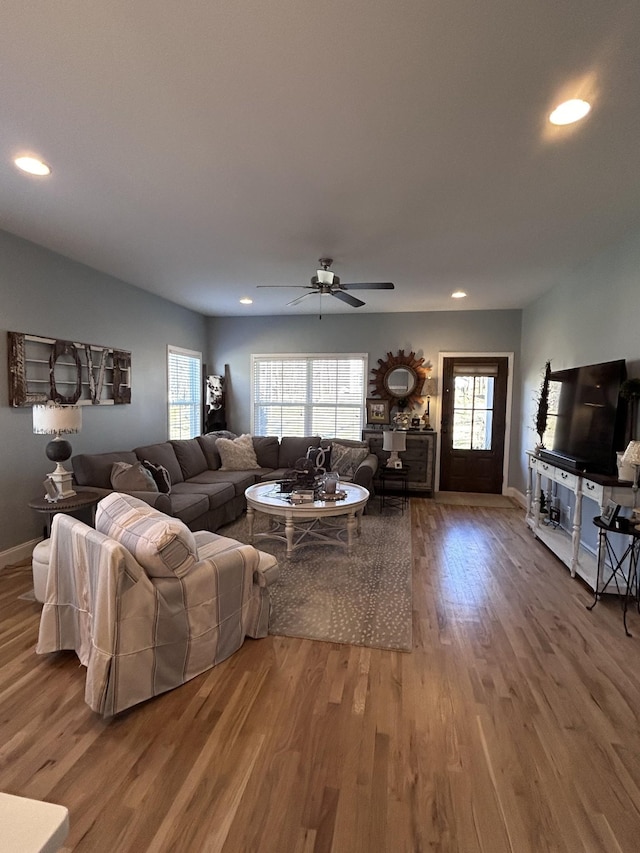 207 Walnut St, Springfield, TN 37172 - living room featuring wood finished floors, healthy amount of natural light, a ceiling fan, and recessed lighting