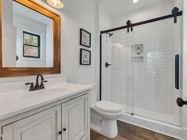 2001 Trilogy Ln, Mount Pleasant, TN 38474 - bathroom with a stall shower, vanity, and wood finished floors