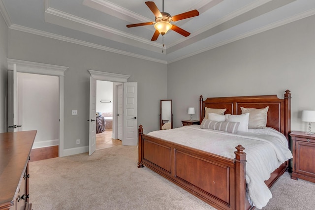 1051 Fitzroy Cir, Spring Hill, TN 37174 - bedroom featuring a raised ceiling, light carpet, ornamental molding, and ceiling fan