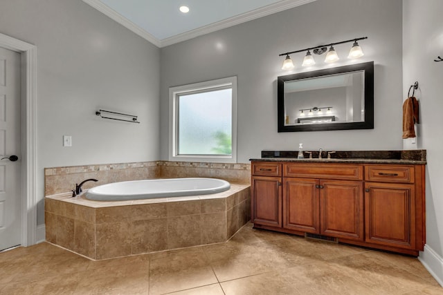 1051 Fitzroy Cir, Spring Hill, TN 37174 - full bathroom with vanity, a garden tub, tile patterned floors, and ornamental molding