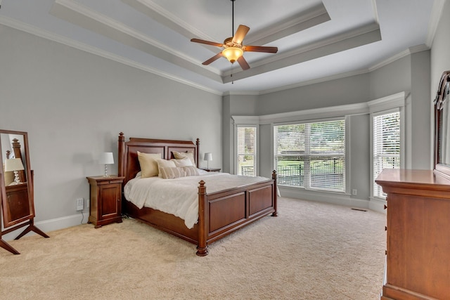 1051 Fitzroy Cir, Spring Hill, TN 37174 - bedroom featuring light colored carpet, a raised ceiling, ornamental molding, and ceiling fan