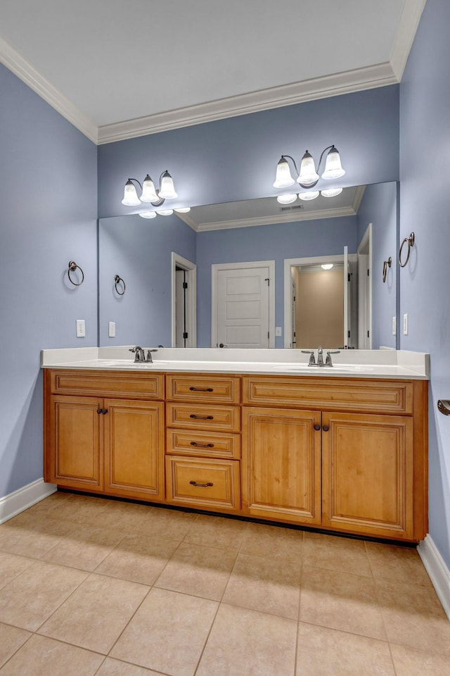 1051 Fitzroy Cir, Spring Hill, TN 37174 - full bathroom with double vanity, crown molding, and tile patterned flooring