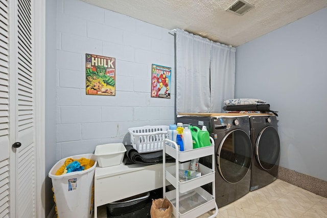 1509 Pointer Ct, Antioch, TN 37013 - washroom with independent washer and dryer, a textured ceiling, and concrete block wall