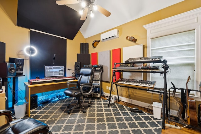 3002 Stow Xing, Murfreesboro, TN 37128 - home office featuring a wall mounted air conditioner, ceiling fan, and vaulted ceiling