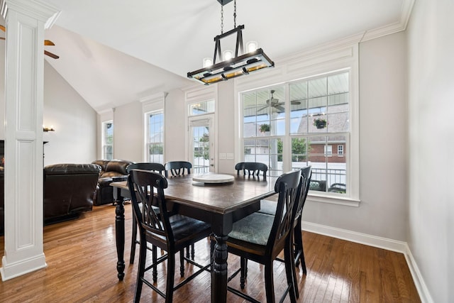 3002 Stow Xing, Murfreesboro, TN 37128 - dining area with ceiling fan, healthy amount of natural light, wood finished floors, lofted ceiling, and a chandelier