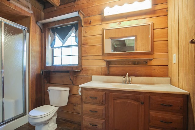 1530 Roy Brown Rd, Burns, TN 37029 - bathroom featuring wood walls, vanity, and a shower stall