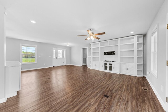 369 Springwater Dr, Summertown, TN 38483 - unfurnished living room with ceiling fan, dark wood-style flooring, and recessed lighting