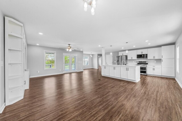 369 Springwater Dr, Summertown, TN 38483 - unfurnished living room with recessed lighting, dark wood-style floors, and ceiling fan