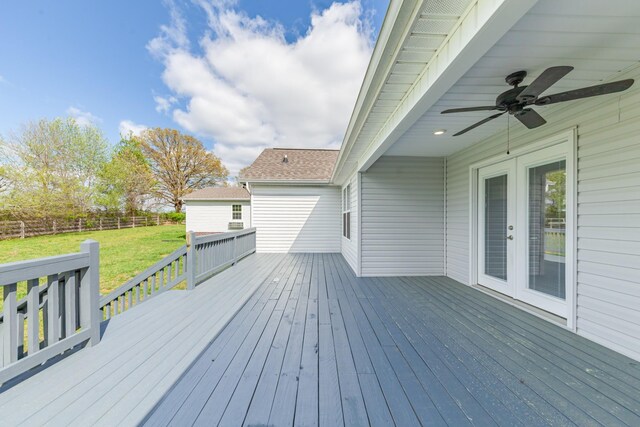 369 Springwater Dr, Summertown, TN 38483 - wooden deck with a ceiling fan and a fenced backyard