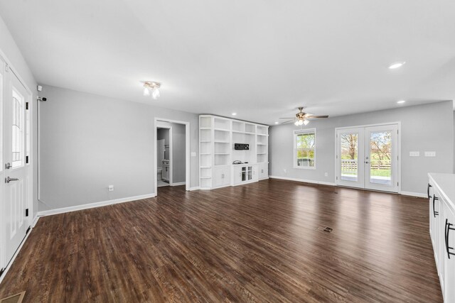 369 Springwater Dr, Summertown, TN 38483 - unfurnished living room featuring a ceiling fan, dark wood finished floors, and recessed lighting