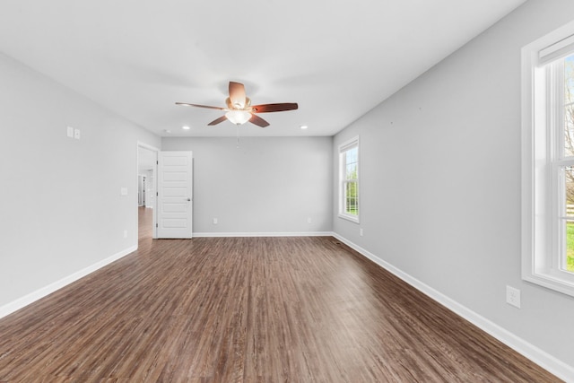 369 Springwater Dr, Summertown, TN 38483 - empty room with plenty of natural light, dark wood-style floors, ceiling fan, and recessed lighting
