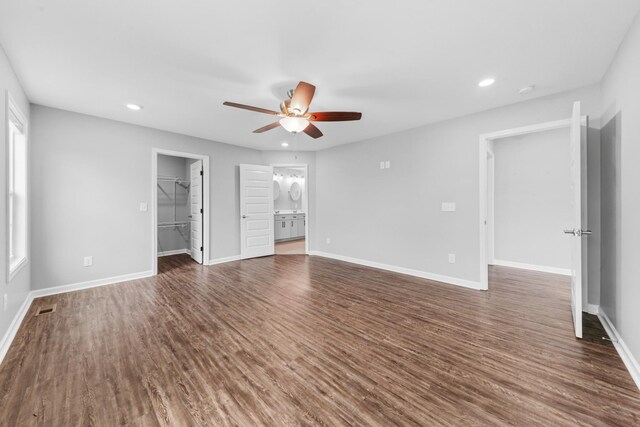 369 Springwater Dr, Summertown, TN 38483 - unfurnished room featuring ceiling fan, recessed lighting, and dark wood-style floors