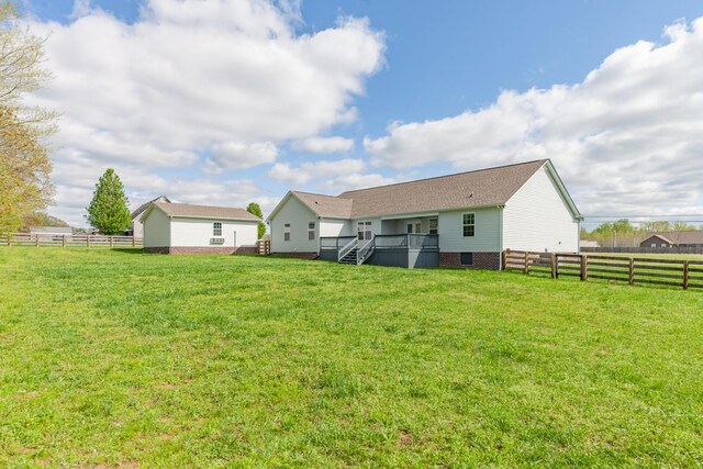 369 Springwater Dr, Summertown, TN 38483 - back of property with a fenced backyard, a deck, and crawl space
