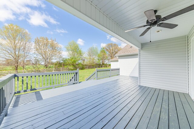 369 Springwater Dr, Summertown, TN 38483 - wooden deck featuring a ceiling fan and a fenced backyard