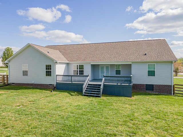 369 Springwater Dr, Summertown, TN 38483 - rear view of property with crawl space, a deck, and a shingled roof