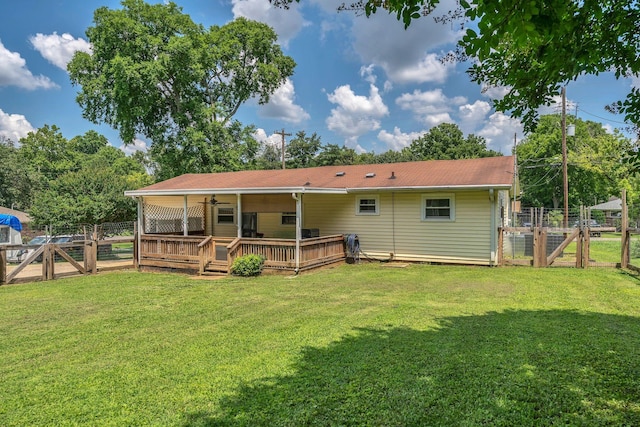 1827 Shelley St, Murfreesboro, TN 37129 - rear view of property with a gate, a fenced backyard, a ceiling fan, and a wooden deck