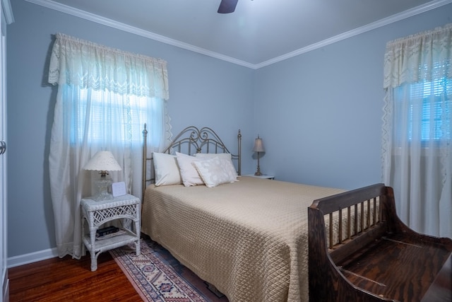 502 Budd St, Saint Joseph, TN 38481 - bedroom with multiple windows, wood finished floors, crown molding, and ceiling fan