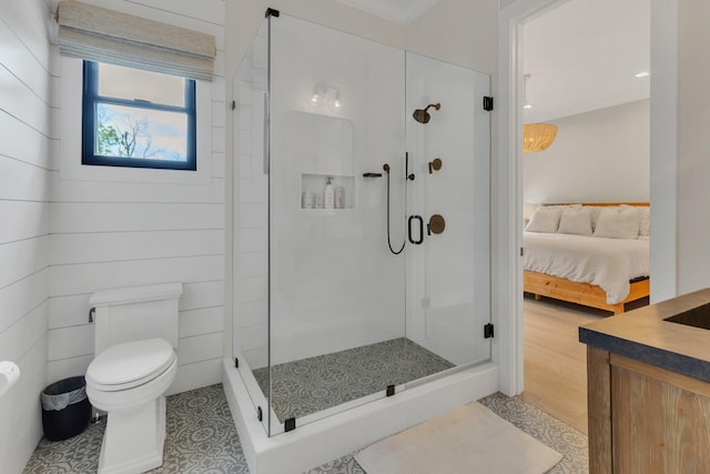 7025 Lanceleaf Dr, College Grove, TN 37046 - ensuite bathroom featuring a shower stall, vanity, and crown molding