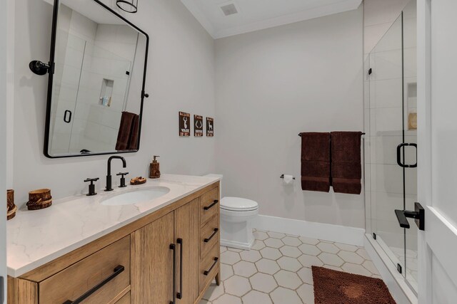7025 Lanceleaf Dr, College Grove, TN 37046 - full bathroom with vanity, a stall shower, and crown molding