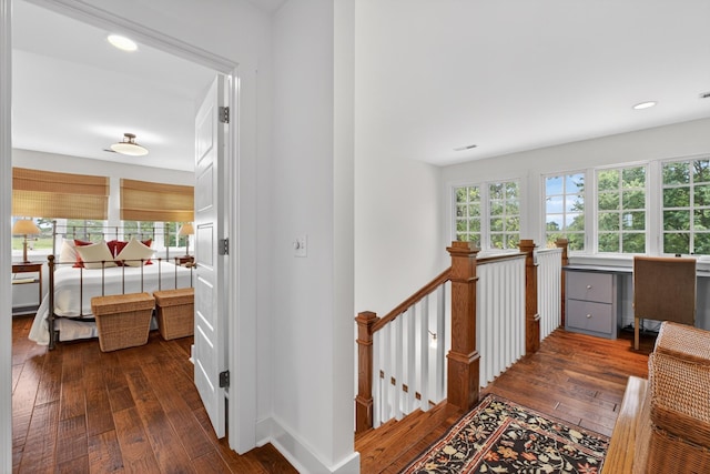123 Jones Rd, Taft, TN 38488 - hall with an upstairs landing, dark wood-type flooring, and recessed lighting