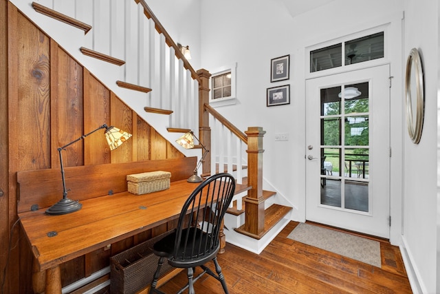 123 Jones Rd, Taft, TN 38488 - office area featuring dark wood finished floors and a towering ceiling