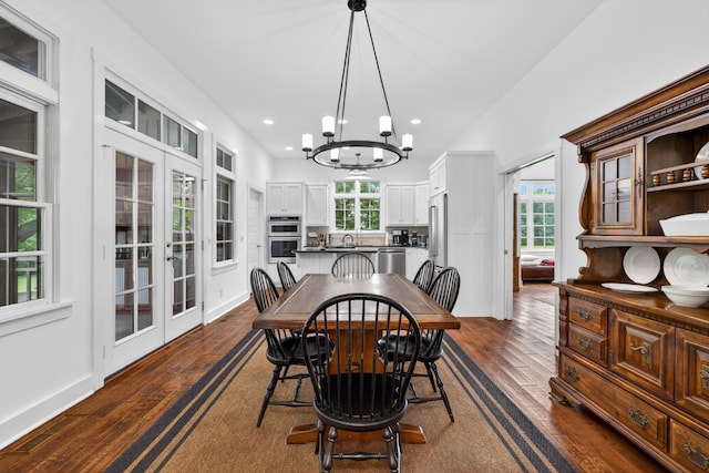 123 Jones Rd, Taft, TN 38488 - dining area with a chandelier, dark wood-style floors, and recessed lighting