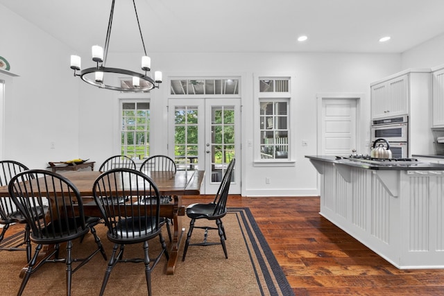 123 Jones Rd, Taft, TN 38488 - dining room featuring a chandelier, dark wood finished floors, recessed lighting, and french doors