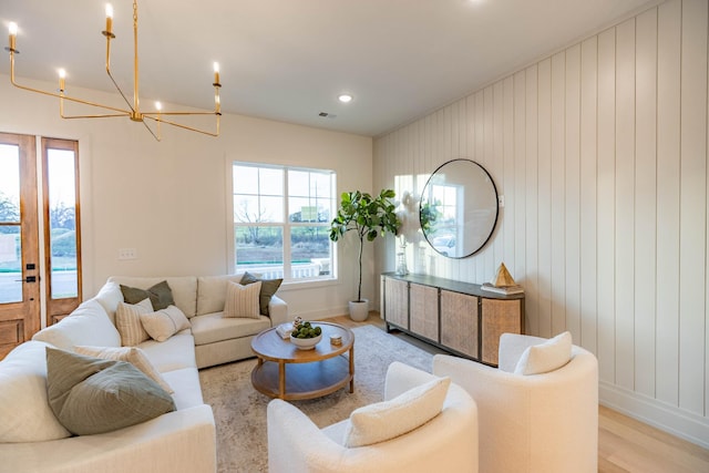 4076 Penfield Dr Unit A, Franklin, TN 37069 - living room featuring a chandelier, light wood-style flooring, and recessed lighting