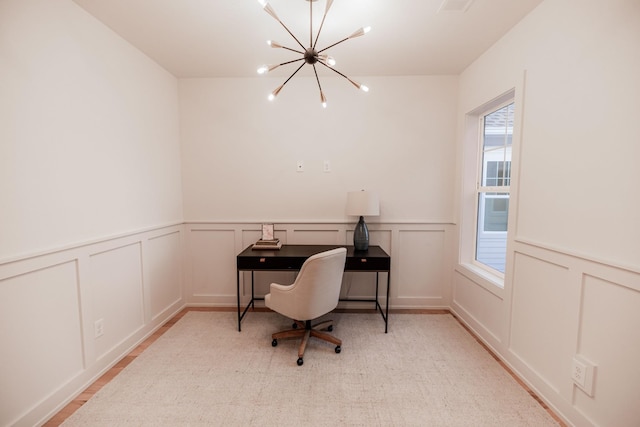 4076 Penfield Dr Unit A, Franklin, TN 37069 - office featuring a chandelier, a decorative wall, and a wainscoted wall