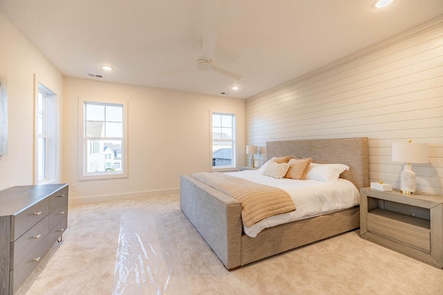 4068 Penfield Dr Unit C, Franklin, TN 37069 - bedroom featuring light colored carpet, recessed lighting, ceiling fan, and wooden walls