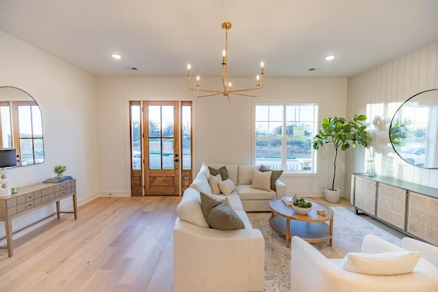 4068 Penfield Dr Unit C, Franklin, TN 37069 - living area with light wood finished floors, a chandelier, and recessed lighting