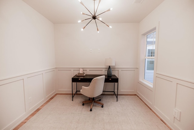 4068 Penfield Dr Unit C, Franklin, TN 37069 - office area featuring a chandelier, plenty of natural light, a decorative wall, and wainscoting