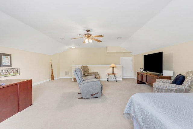 5019 John Hagar Rd, Hermitage, TN 37076 - bedroom with light colored carpet, vaulted ceiling, and ceiling fan