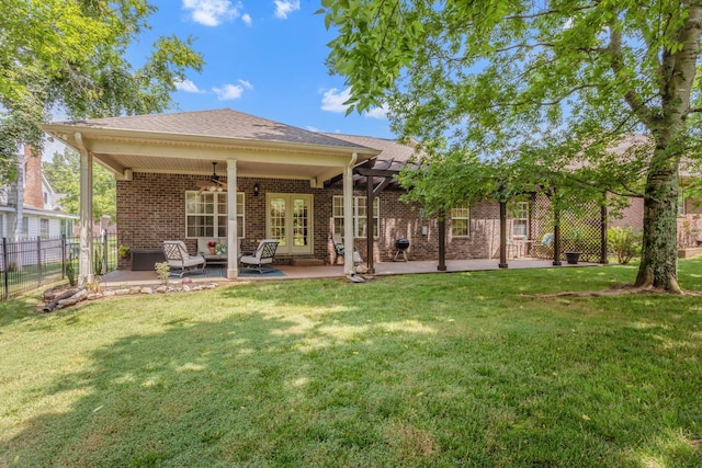 5019 John Hagar Rd, Hermitage, TN 37076 - rear view of house with a ceiling fan, brick siding, french doors, and a patio