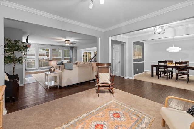 2684 Wind Dance Ct, Spring Hill, TN 37174 - living area with wood finished floors, crown molding, and ceiling fan