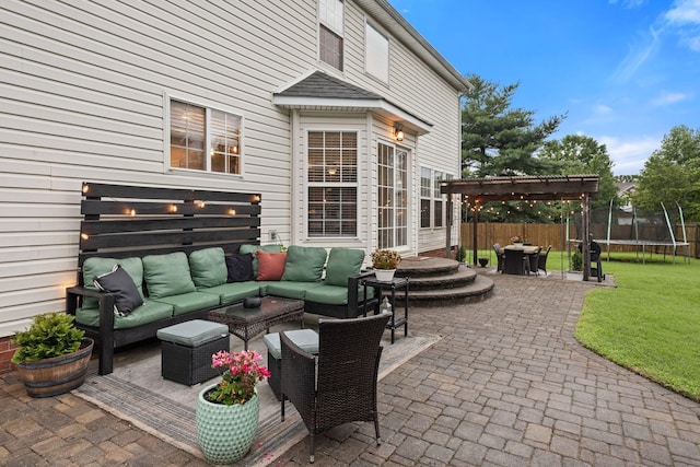 2684 Wind Dance Ct, Spring Hill, TN 37174 - view of patio / terrace featuring a trampoline, an outdoor hangout area, and a pergola