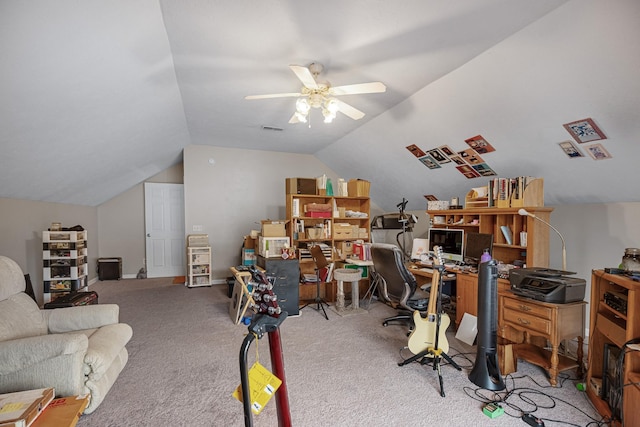2106 Debbie Ln, La Vergne, TN 37086 - carpeted office with a ceiling fan and vaulted ceiling