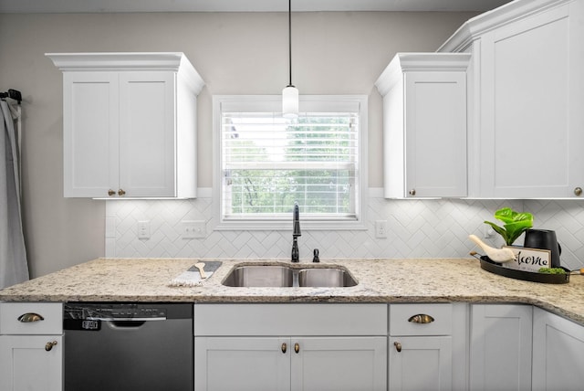 1197 Upland Ter, Clarksville, TN 37043 - kitchen with dishwasher, tasteful backsplash, white cabinetry, and decorative light fixtures