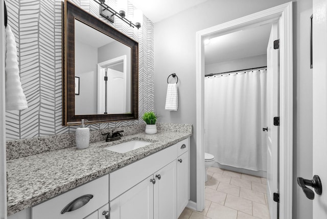 1197 Upland Ter, Clarksville, TN 37043 - bathroom featuring vanity, wallpapered walls, tile patterned flooring, and a shower with shower curtain