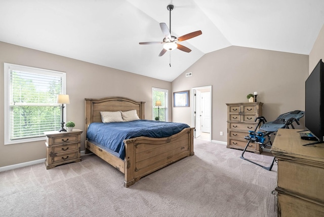 1197 Upland Ter, Clarksville, TN 37043 - bedroom featuring light colored carpet, multiple windows, vaulted ceiling, and ceiling fan