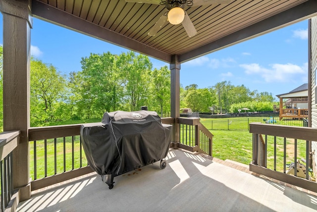 1197 Upland Ter, Clarksville, TN 37043 - view of patio featuring ceiling fan, grilling area, a deck, and view of wooded area