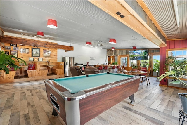 1880 Clydeton Rd, Waverly, TN 37185 - game room featuring wood walls, billiards table, and light wood finished floors