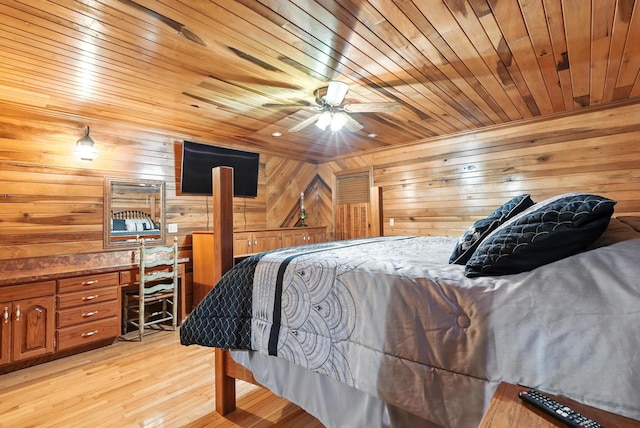 1880 Clydeton Rd, Waverly, TN 37185 - bedroom with wood ceiling, a desk, wooden walls, and light wood-style flooring