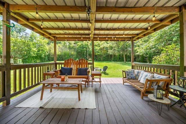 1207 Trotwood Ave, Columbia, TN 38401 - wooden terrace with an outdoor hangout area, a yard, and view of wooded area