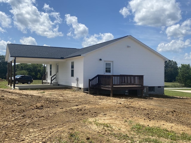 369 Brace Loop, Summertown, TN 38483 - view of home's exterior featuring crawl space, an attached carport, and a deck