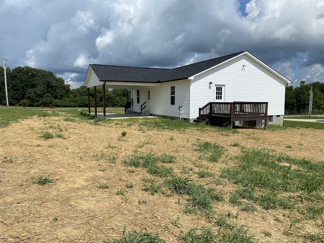 369 Brace Loop, Summertown, TN 38483 - back of property featuring crawl space, a deck, a patio, and a shingled roof